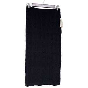 A New Day Women's Skirt Midi Black Knit Open 1/2 Lined Pull On Small NEW NWT